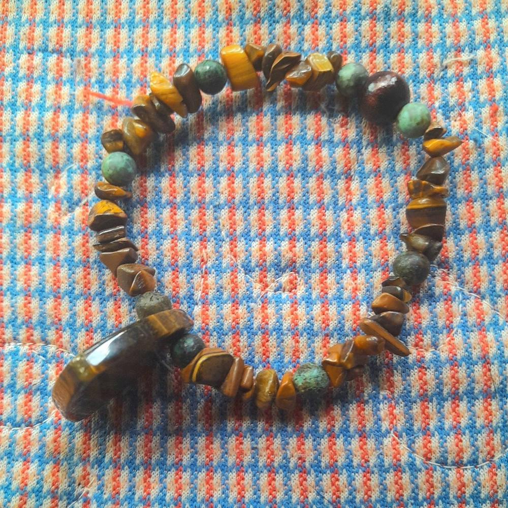 Tiger Eye and 'African Turquoise' Stretch Bracelet - Picture 2 of 3